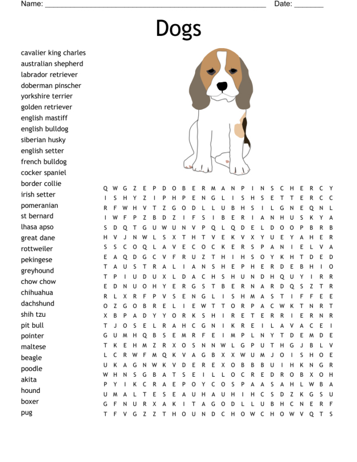 Printable Word Search About Dogs