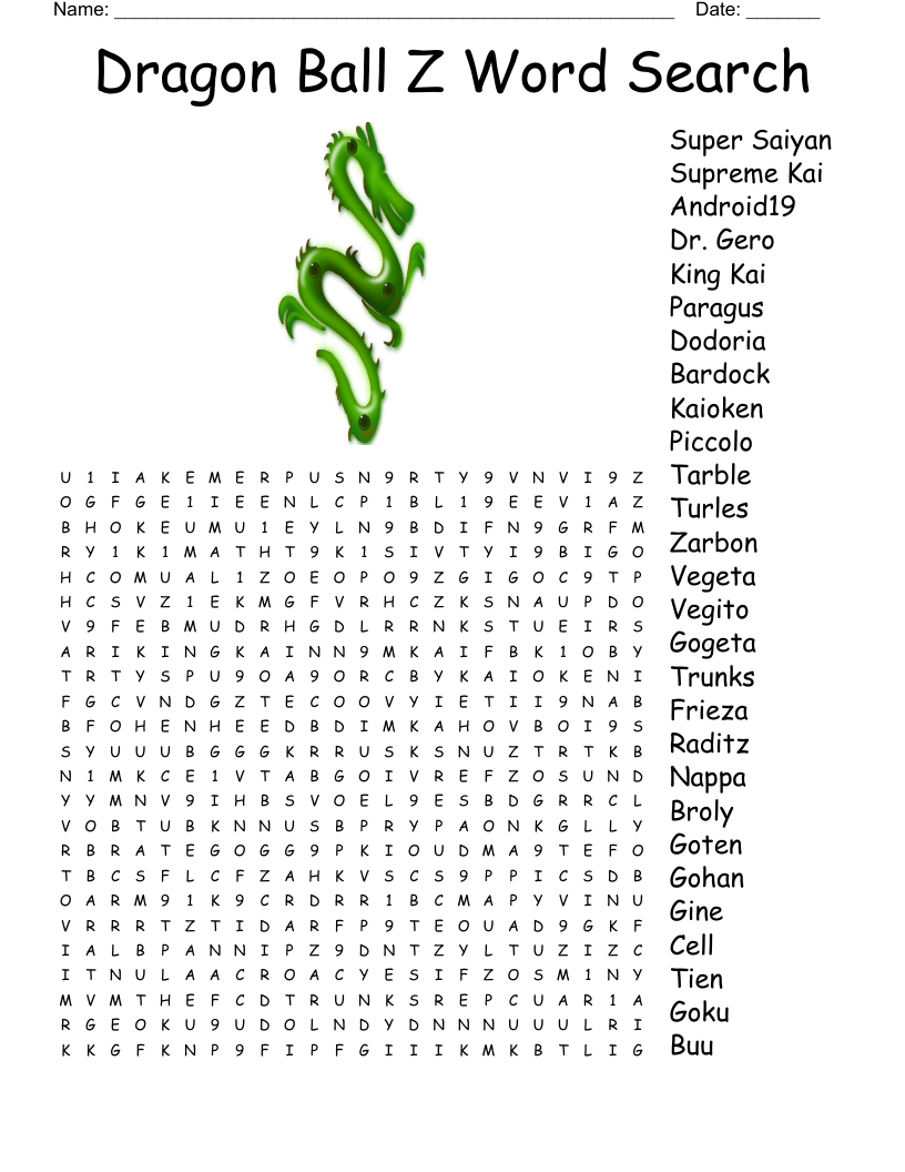 Dragon Ball Z Word Search - Wordmint pertaining to Dragon Ball Z Word Search Printable