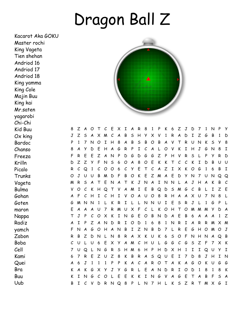Dragon Ball Z Word Search - Wordmint throughout Dragon Ball Z Word Search Printable