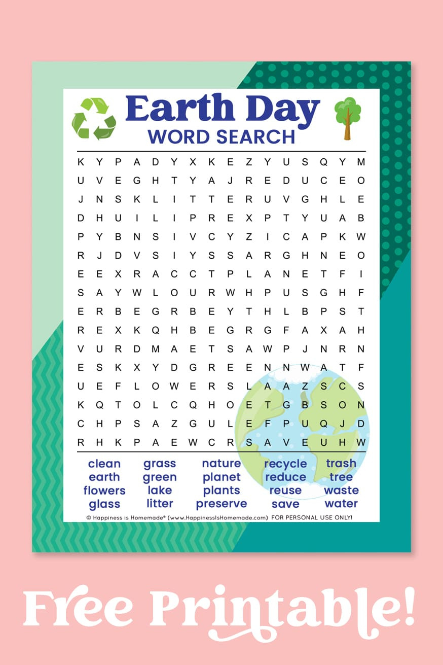 Earth Day Word Search - Free Printable - Happiness Is Homemade pertaining to Earth Day Printable Word Search