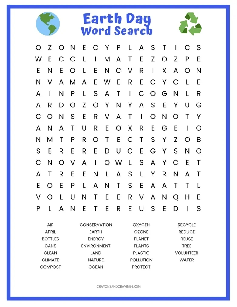 Earth Day Word Search Free Printable Worksheet with Printable Earth Day Word Search