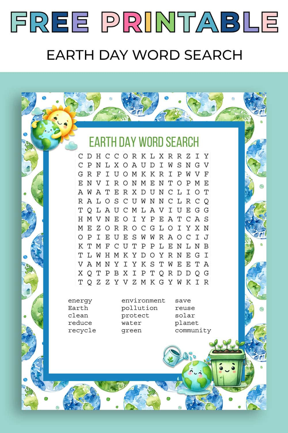 Earth Day Word Search with regard to Free Printable Earth Day Word Search