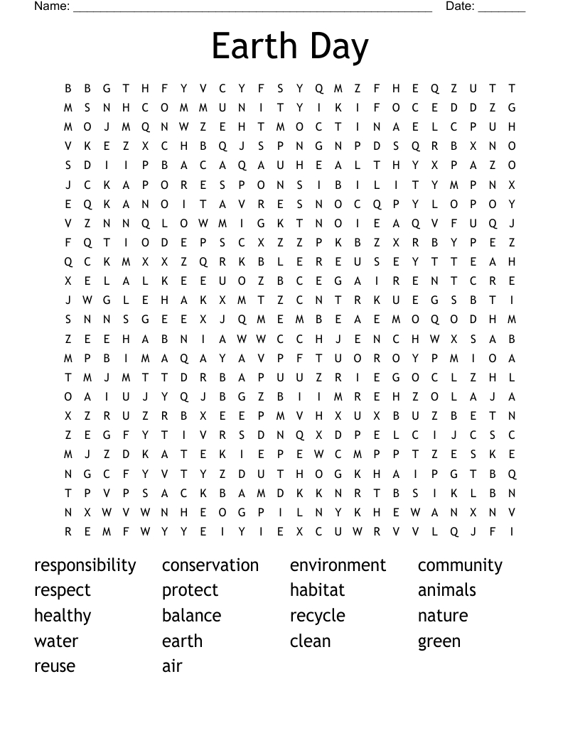 Earth Day Word Search - Wordmint inside Printable Earth Day Word Search