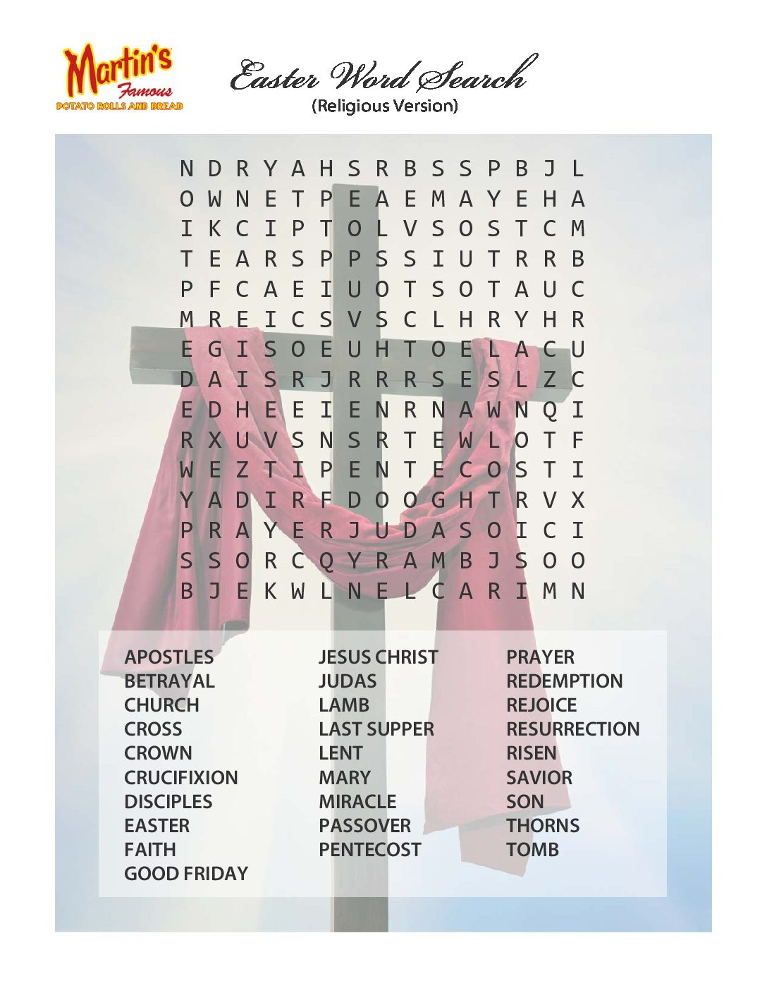 Easter Word Search - Religious - Martin&amp;#039;S Famous Potato Rolls And within Easter Spiritual Word Search