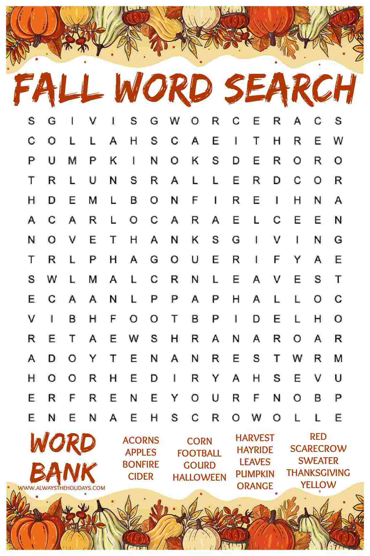 Easy Fall Word Search Printable - Free Word Find With Answers inside Free Printable Word Search Autumn