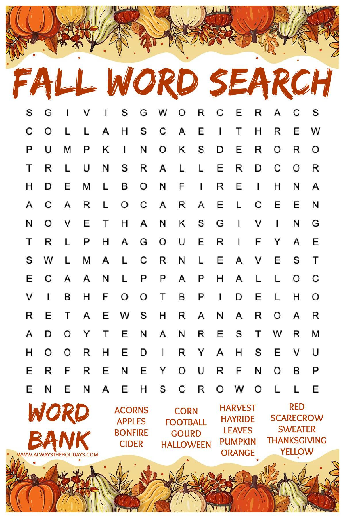 Easy Fall Word Search Printable - Free Word Find With Answers inside Printable Autumn Word Search