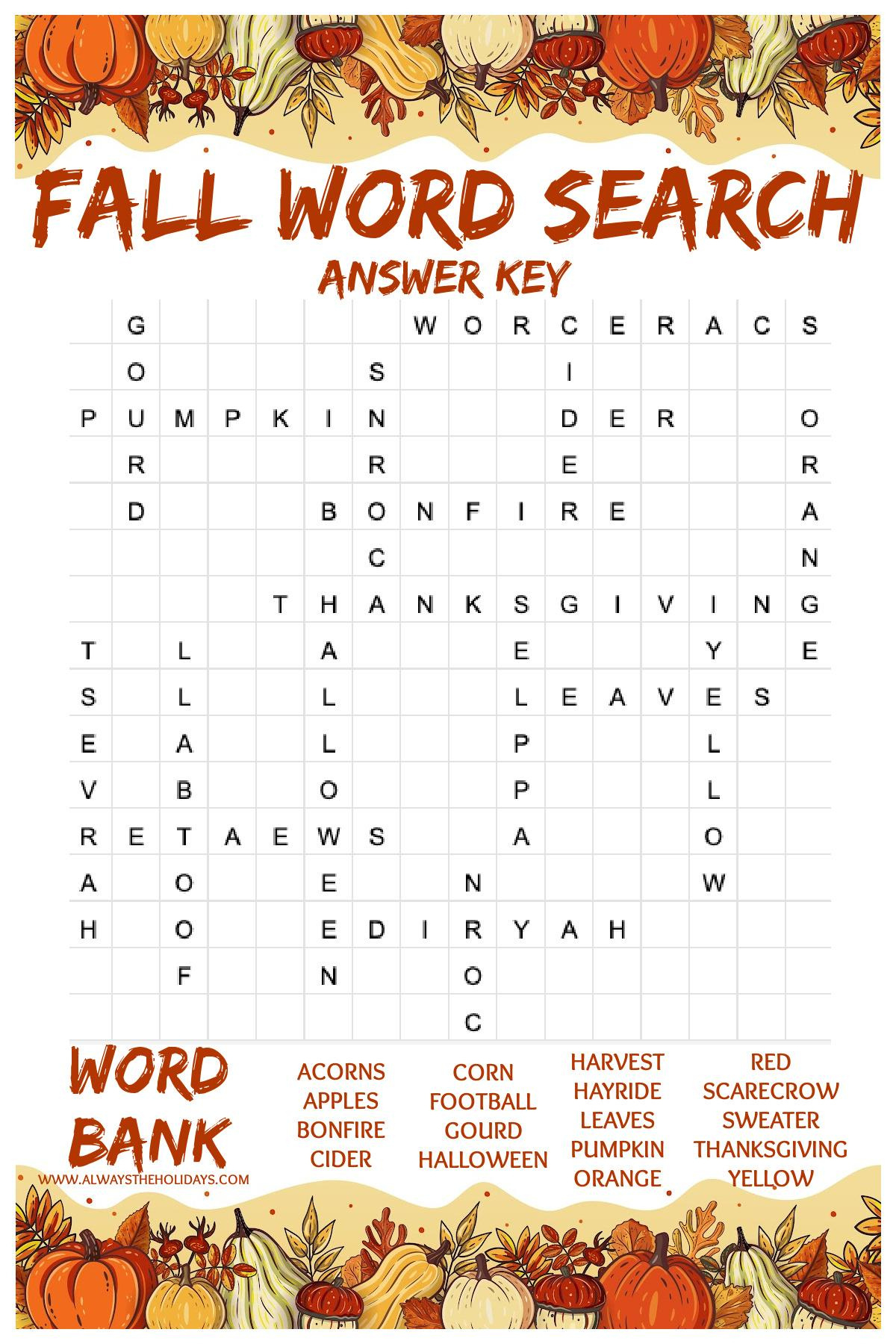 Easy Fall Word Search Printable - Free Word Find With Answers inside Printable Fall Word Search