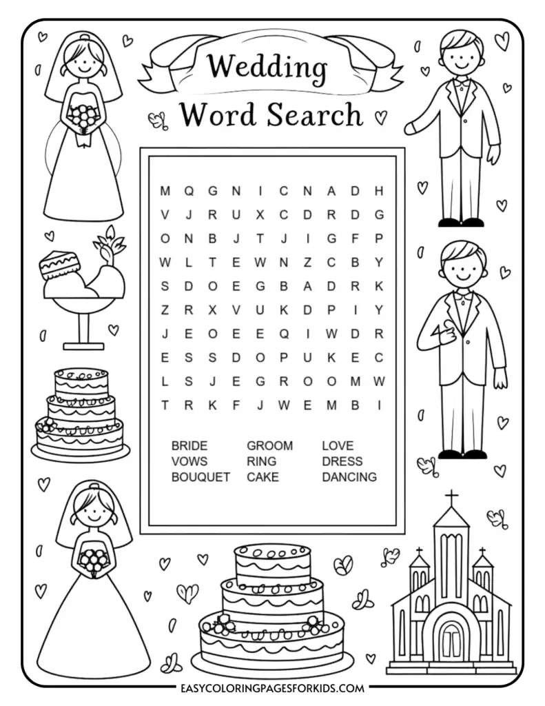 Easy Wedding Word Search (2 Free Pdf Pages) - Easy Coloring Pages with Wedding Word Search Printable