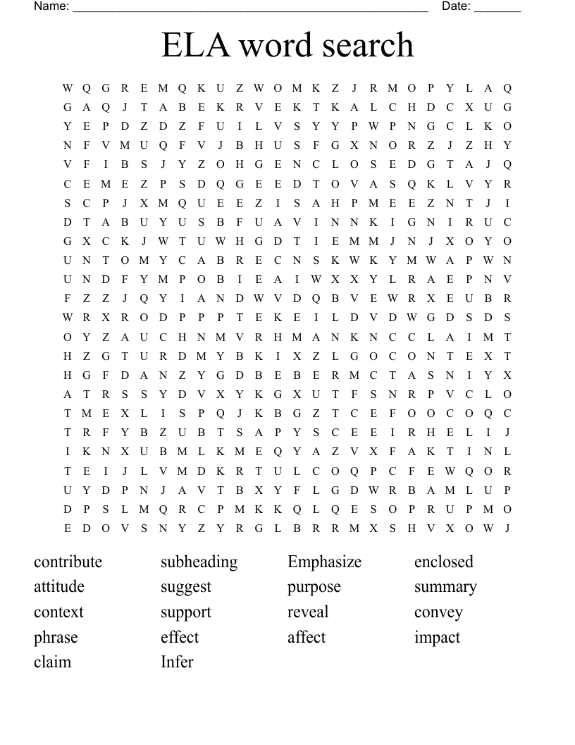 Ela Word Search - Wordmint intended for Printable Word Search For Ela