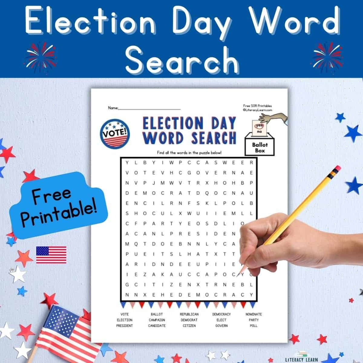 Election Day Word Search: Free Printable - Literacy Learn with Election Day Free Printable Word Search