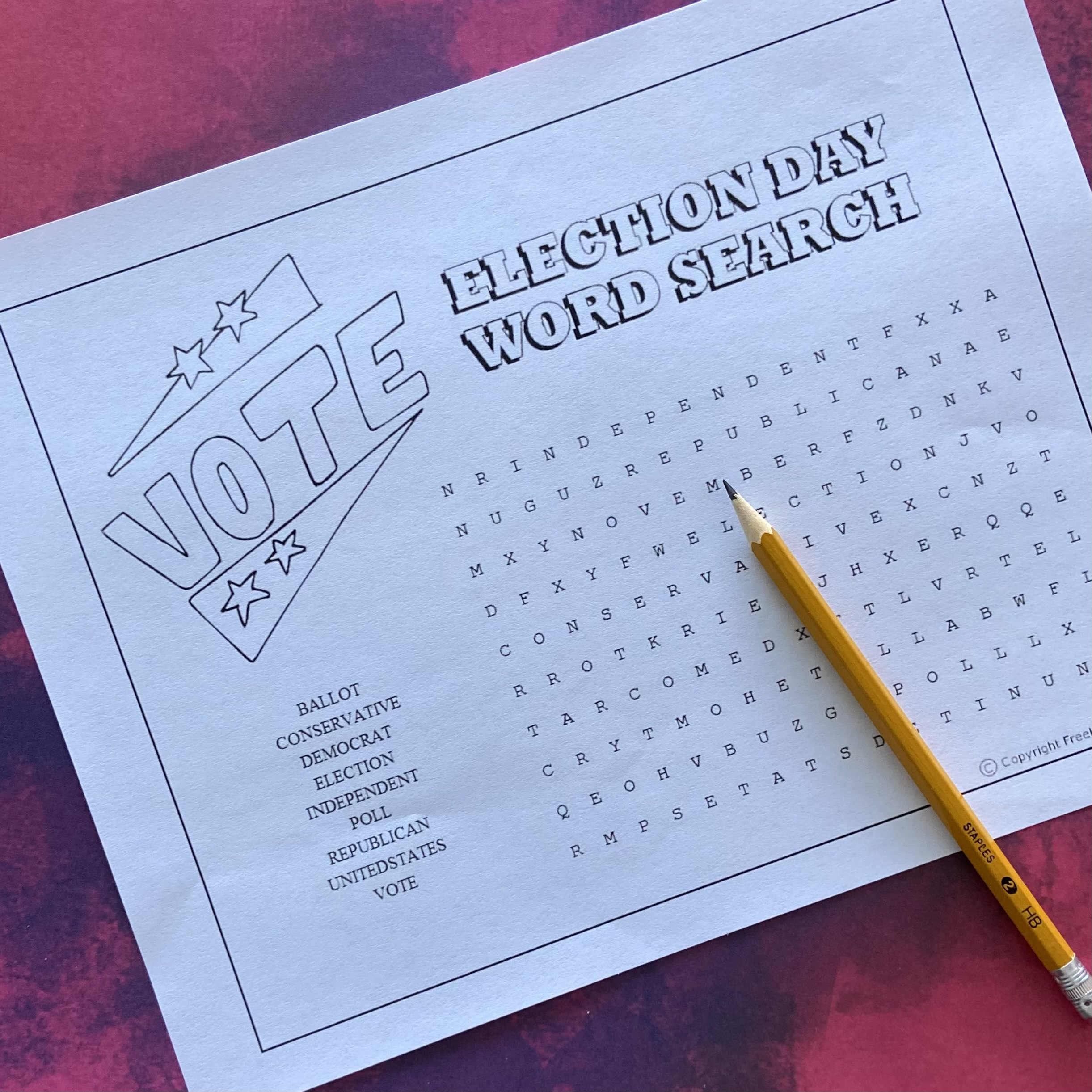 Election Day Word Search regarding Election Day Free Printable Word Search