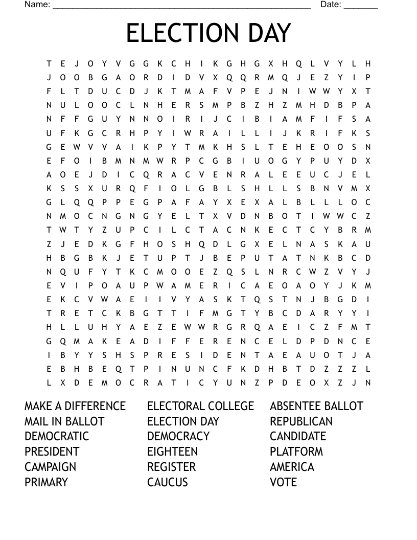 Election Day Word Search - Wordmint throughout Election Day Free Printable Word Search