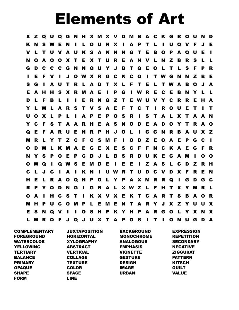Elements Of Art Word Search - Wordmint for Art Word Search Printable