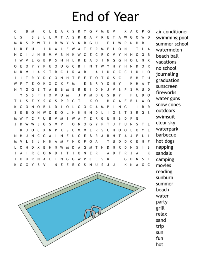Free Printable End of the Year Word Search
