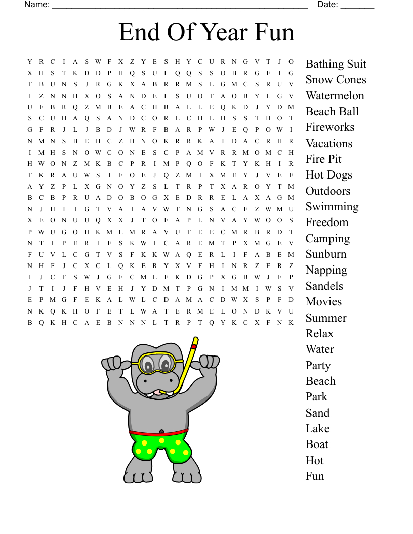 End Of The Year Word Search - Wordmint inside Free Printable End Of The Year Word Search