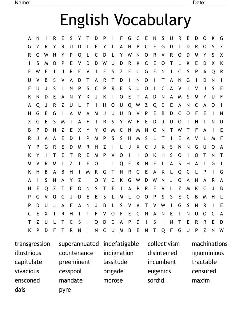 English Vocabulary Word Search - Wordmint for Vocabulary Word Search Printable