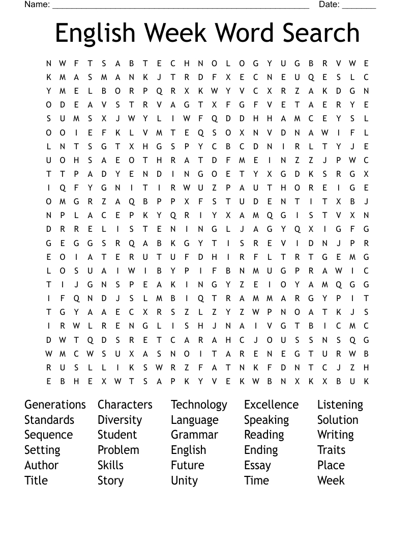 English Week Word Search - Wordmint regarding Printable Word Search Games in English