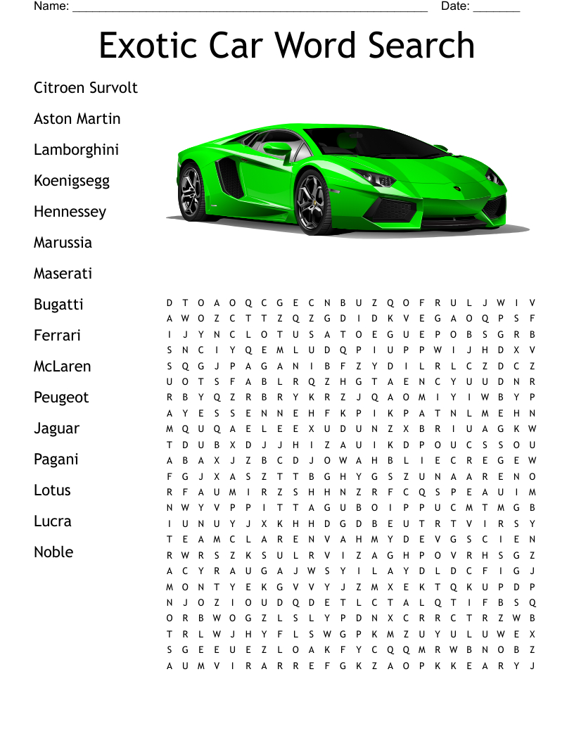 Exotic Car Word Search - Wordmint regarding Free Printable Word Search Cars