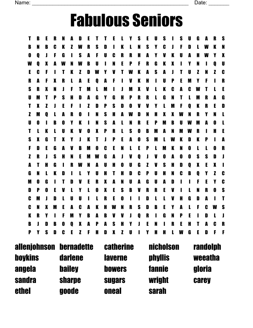 Fabulous Seniors Word Search - Wordmint with Printable Word Search For Seniors