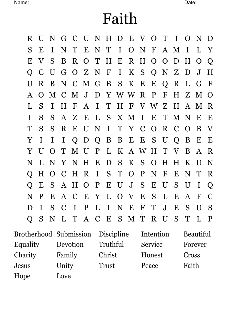 Faith Word Search - Wordmint pertaining to Religious Word Search Printable