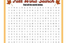 Fall Word Search Free Printable Worksheet pertaining to Printable Word Search Sheets