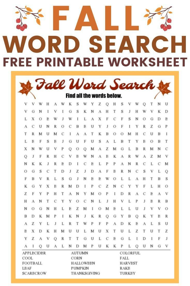 Fall Word Search Free Printable Worksheet within Free Fall Word Search Printable