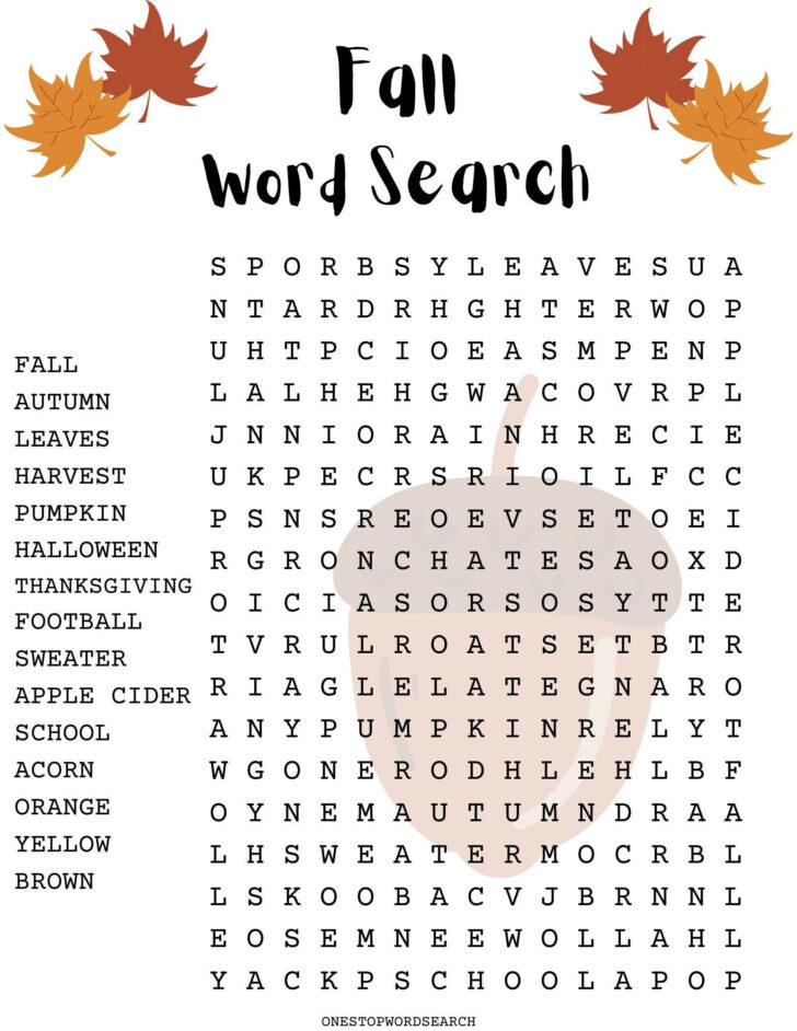 Printable Word Search Autumn