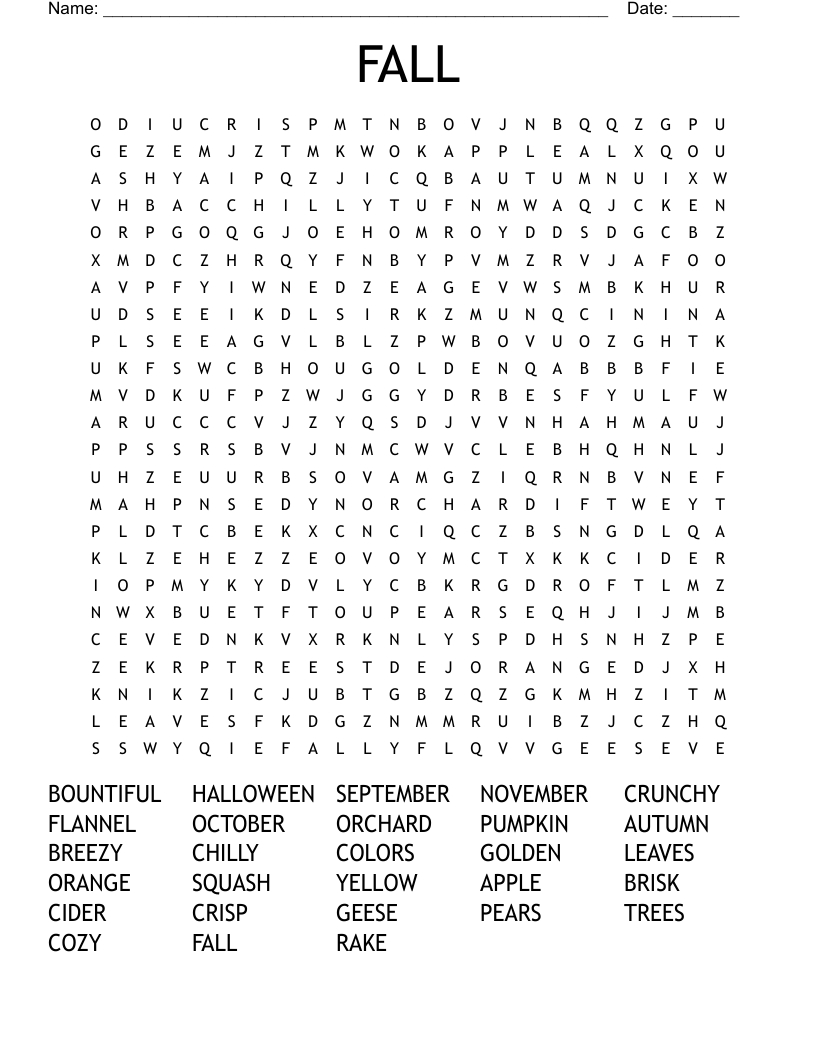 Fall Word Search - Wordmint for Printable Autumn Word Search