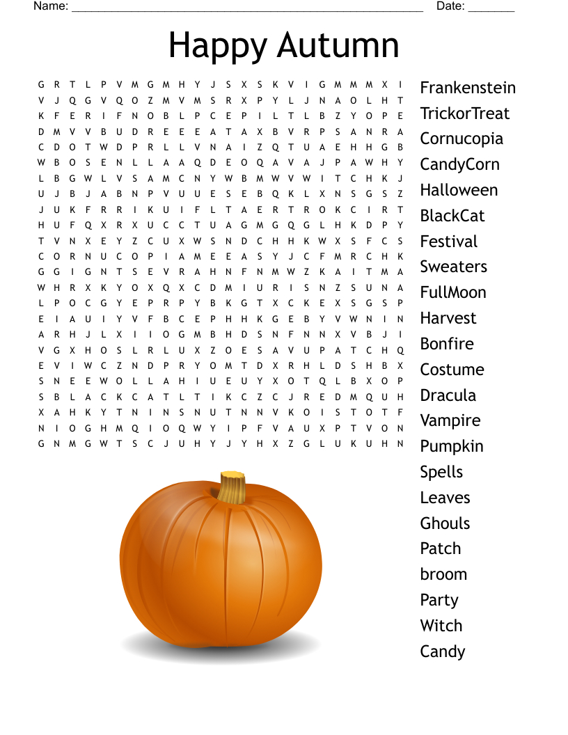 Fall Word Search - Wordmint in Fall Printable Word Searches