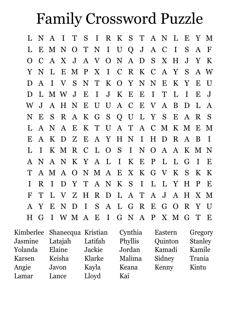 Family Crossword Puzzle Word Search - Wordmint pertaining to Printable Word Search Crossword Puzzle Free