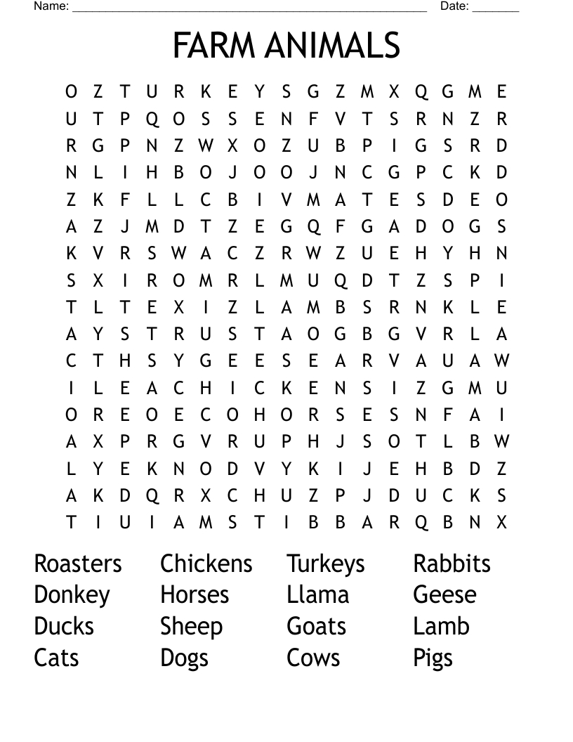 Farm Animals Word Search - Wordmint with Printable Word Search Farm Animals