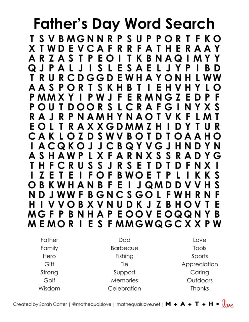 Father&amp;#039;S Day Word Search Puzzle (Free Pdf) with regard to Father&amp;#039;S Day Printable Word Search