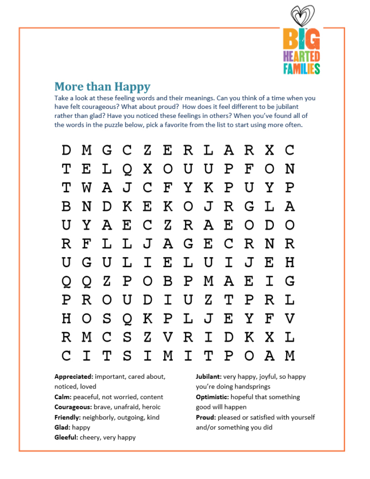 Printable Word Search Emotions