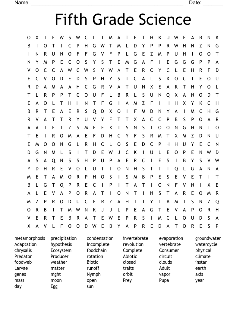 Fifth Grade Science Word Search - Wordmint inside Free Printable Word Search For Fifth Graders