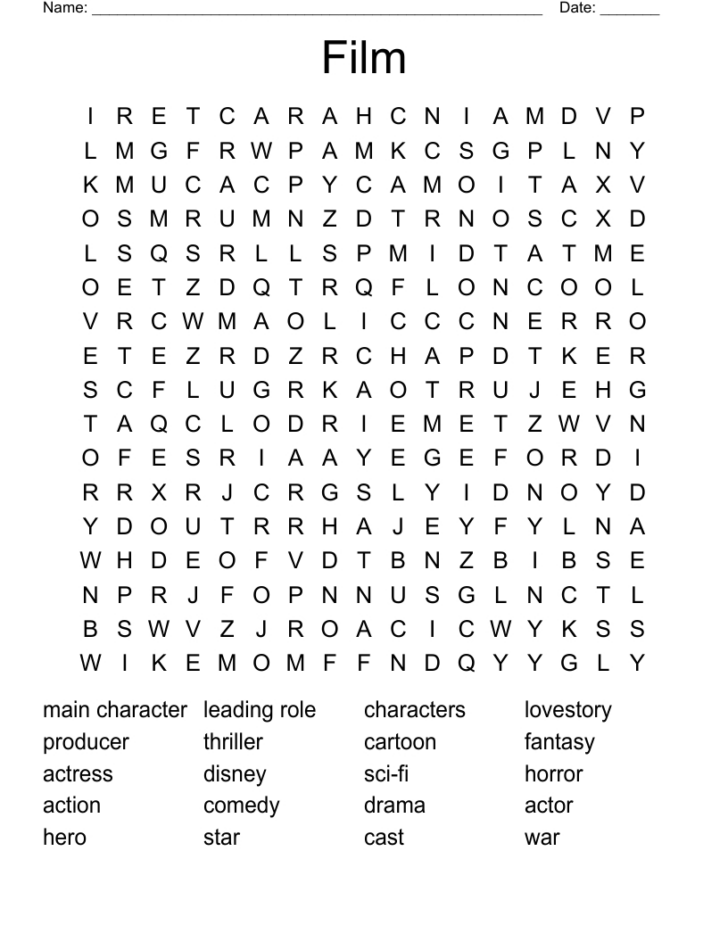 Movie Word Search Printable