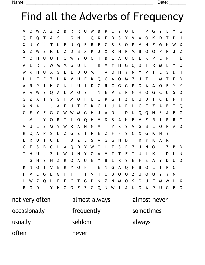 Find All The Adverbs Of Frequency Word Search - Wordmint in Free Printable Word Search Puzzles Adverbs
