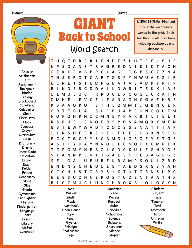 First Day Of / Back To School Word Search Puzzle Worksheet - No for Extra Large Printable Word Search Puzzles