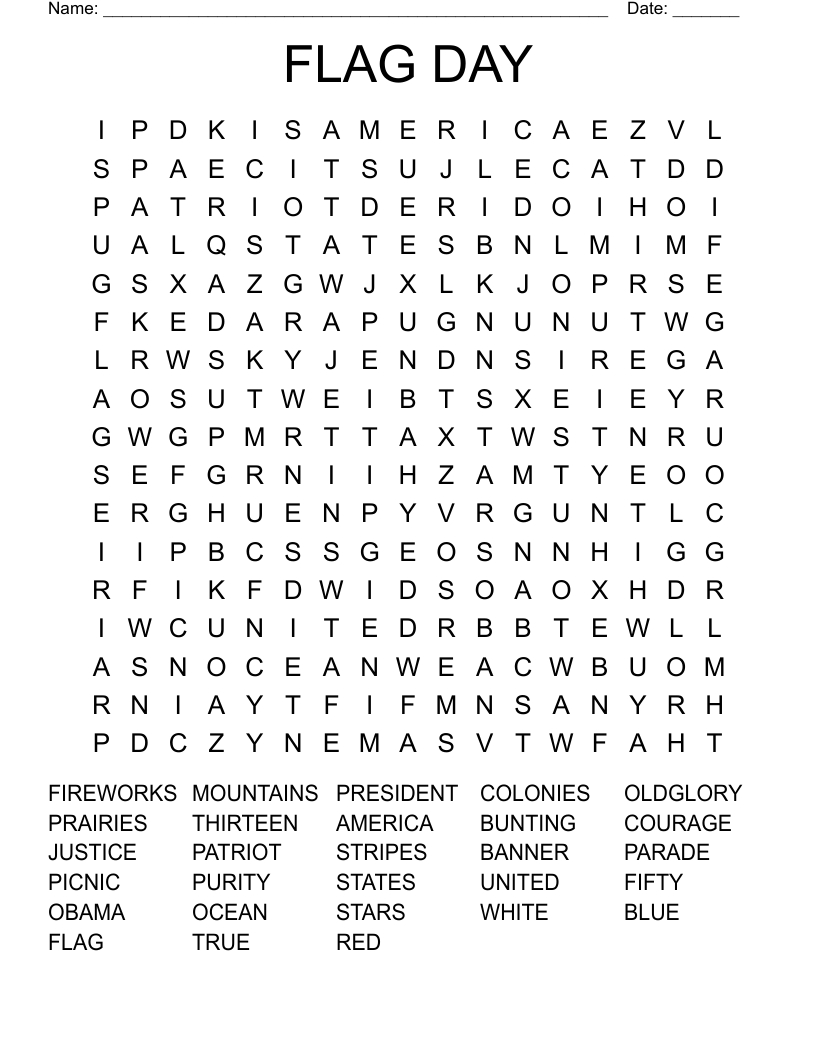 Flag Day Word Search - Wordmint intended for Daily Printable Word Search