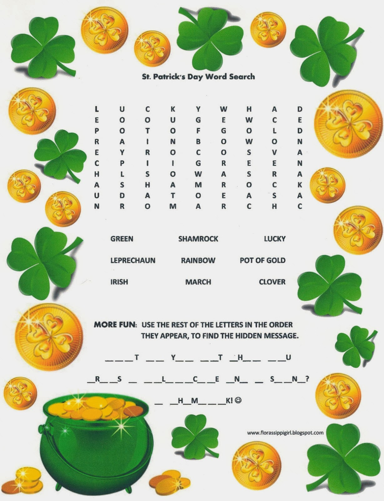 Florassippi Girl: St. Patrick&amp;#039;S Day Word Search - Free Printable for St Patricks Day Word Search Free Printable