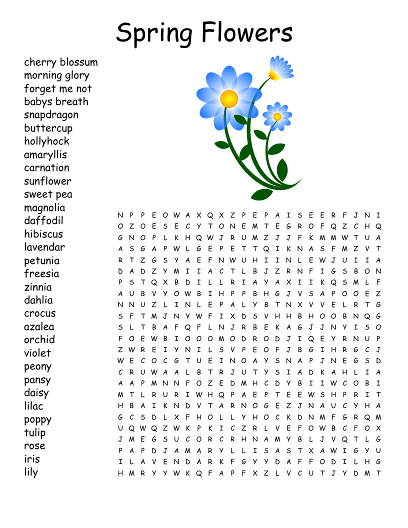 Flowers Word Search - Wordmint with Printable Word Search Flowers