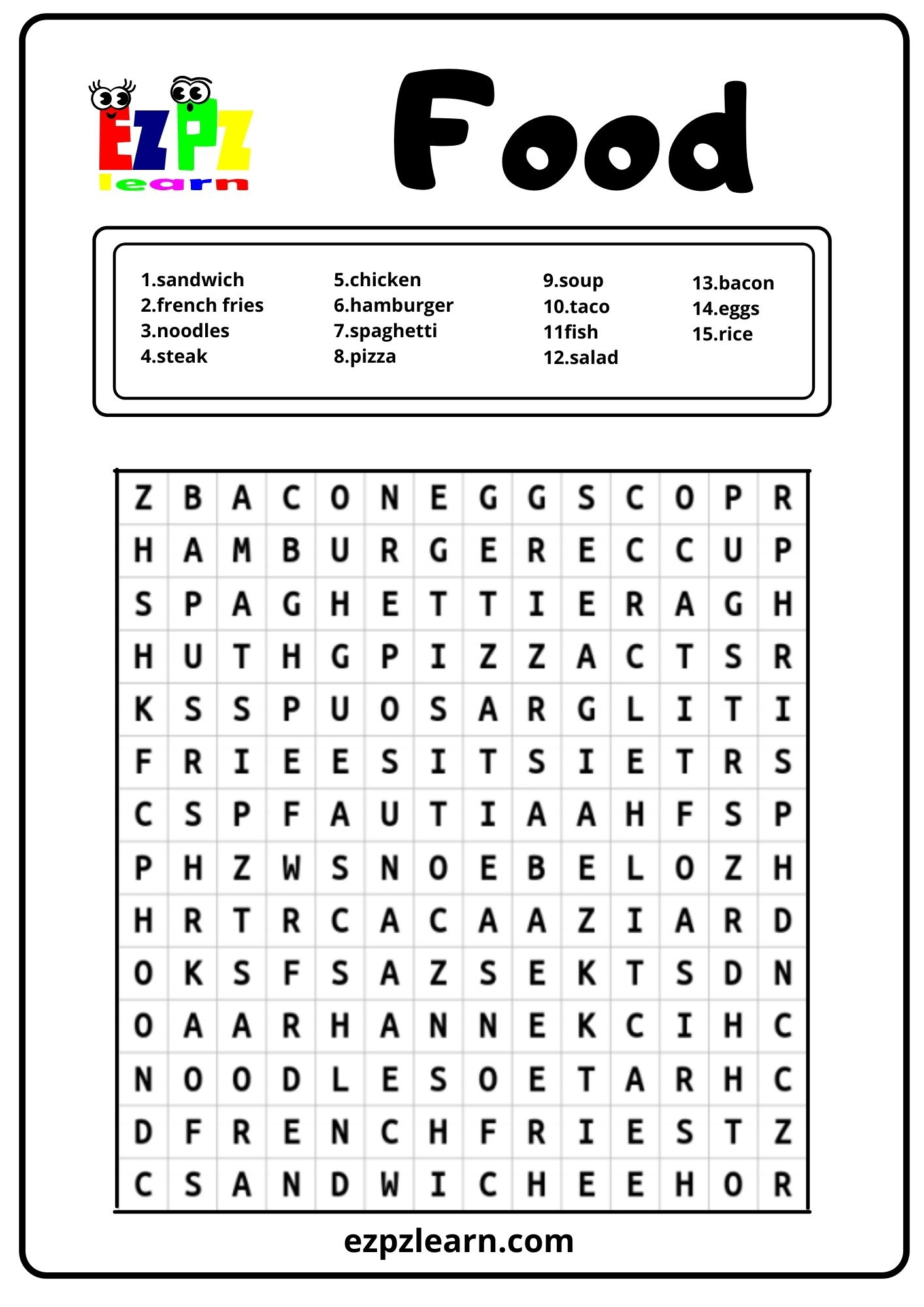 Food Word Search - Ezpzlearn pertaining to Printable Food Word Searches