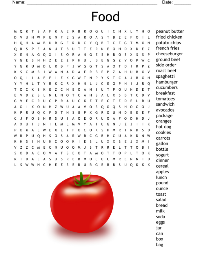 Food Word Search Puzzles Printable