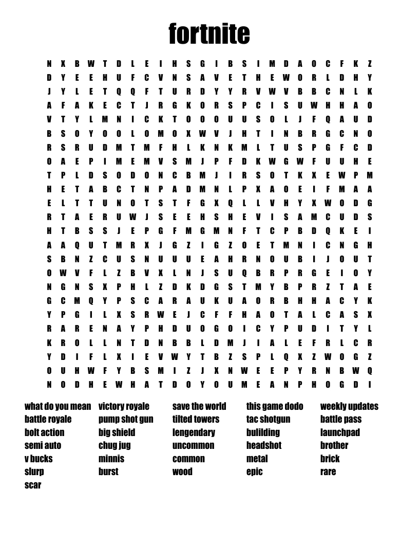 Fortnite Word Search - Wordmint intended for Fortnite Word Search Printable