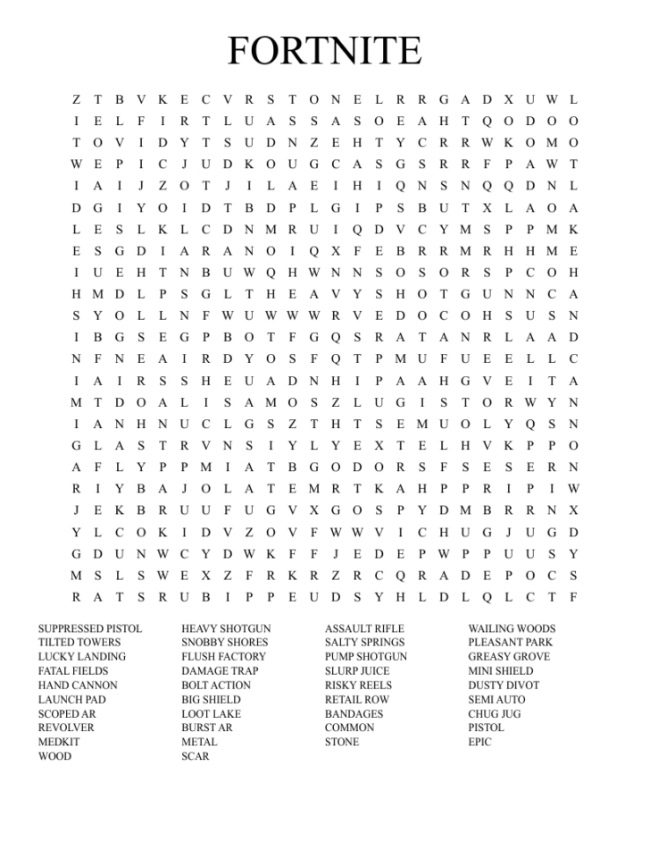 Fortnite Word Search Printable