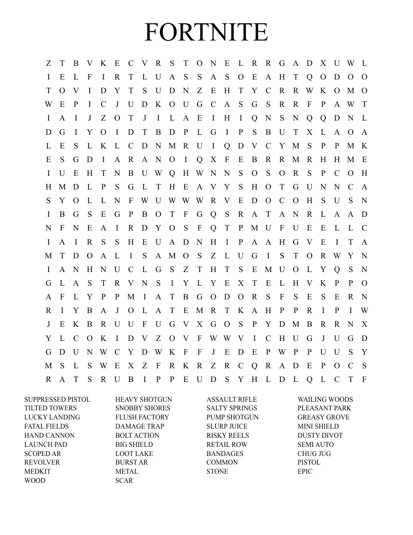 Fortnite Word Search - Wordmint with Fortnite Word Search Printable