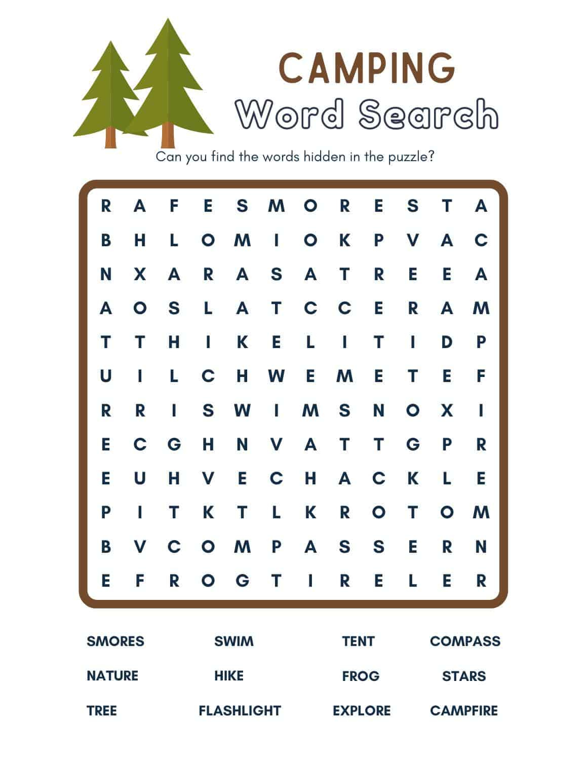 Free Camping Word Search Printables (Easy And Hard) - Fox Farm Home inside Word Search Free and Printable
