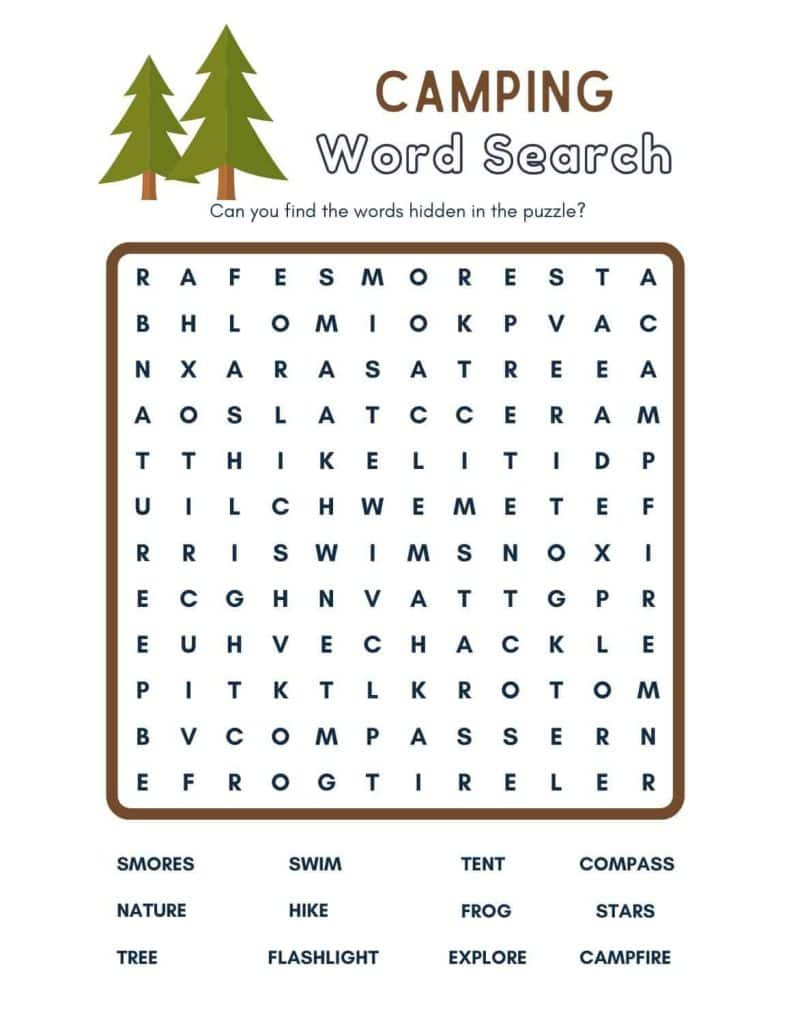 Free Camping Word Search Printables (Easy And Hard) - Fox Farm Home with Printable Easy Word Search