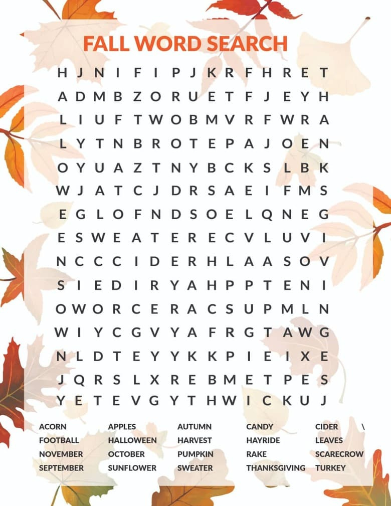 Free Fall Word Search Printable inside Fall Free Printable Word Search
