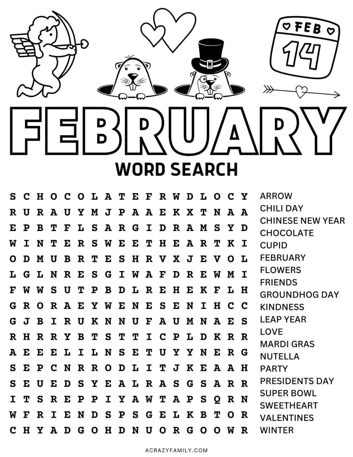 Free February Word Search Printable for Free Printable Word Search February