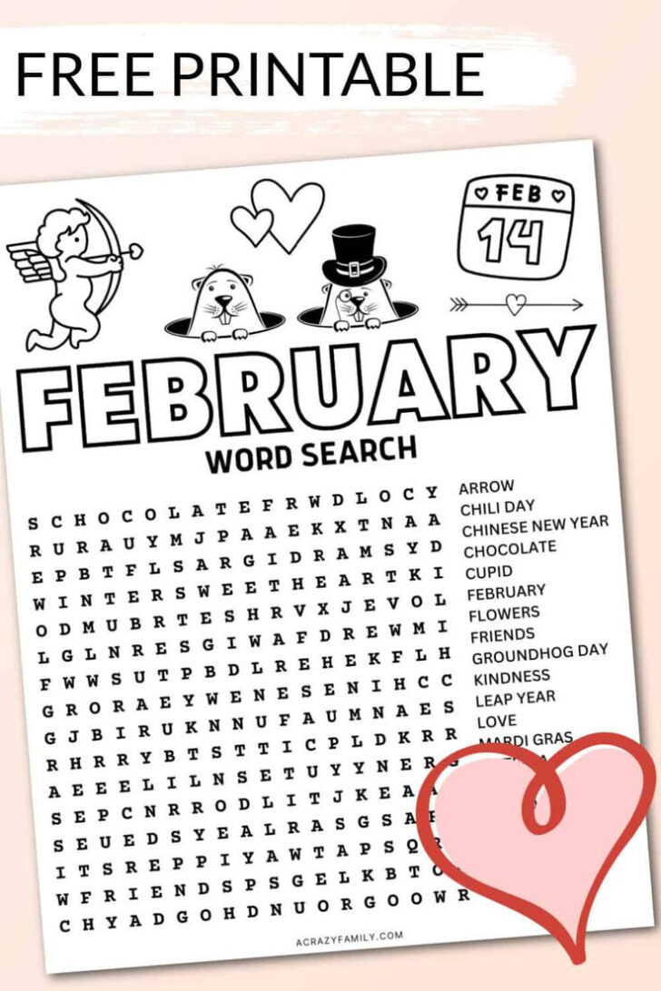 February Printable Word Search